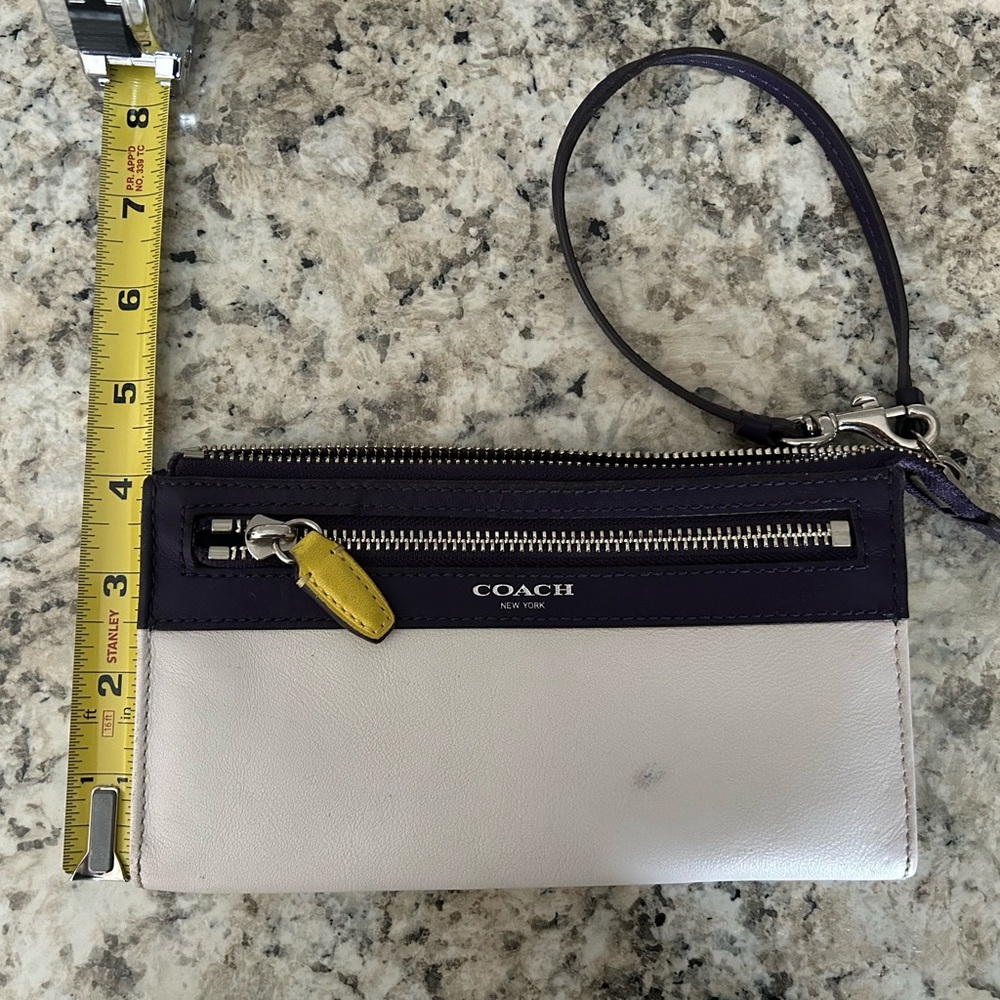 Coach Leather Legacy Zippy Wristlet Wallet Colorblock Purple White - Picture 14 of 16